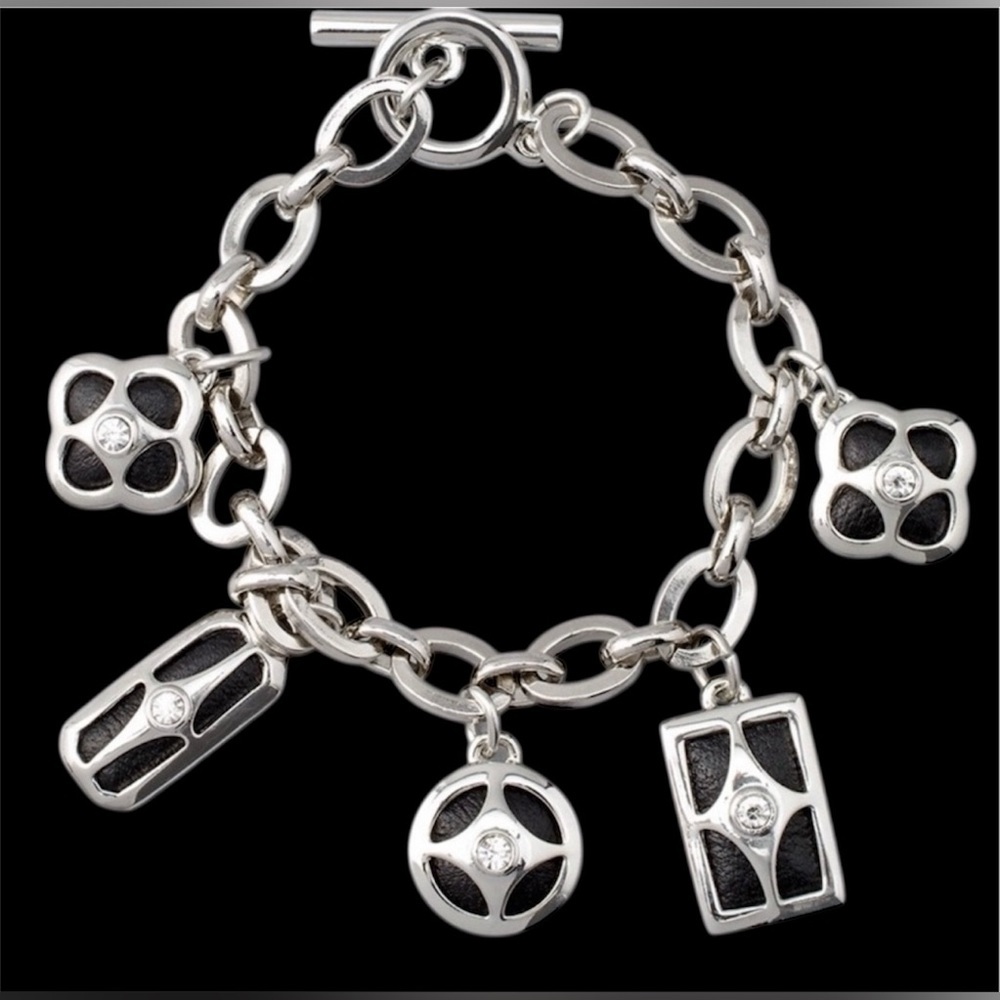 WHBM Black / silver genuine Leather multi necklace and charm bracelet set EUC